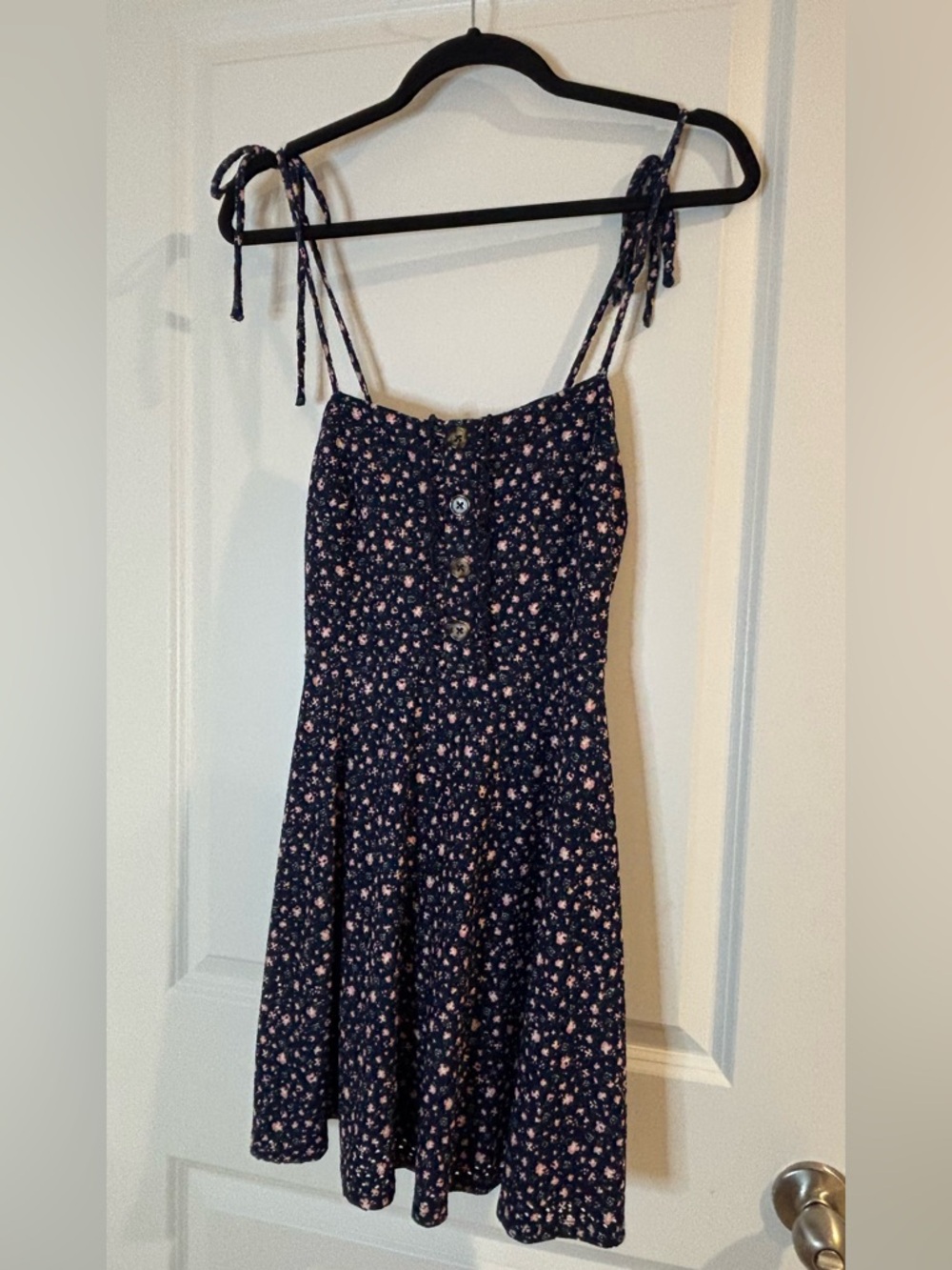 Speechless Navy Mini Dress with Pink Floral Print and Tie Straps